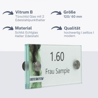 Türschild VITRUM B , Glasschild fuer Buero 120 60 mm